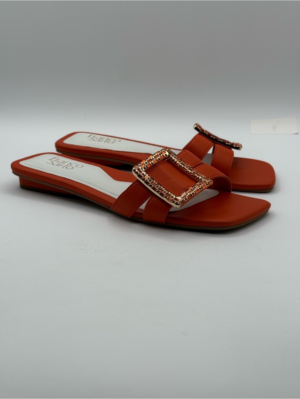 Franco Sarto Nalani Orange Embellished Slide Sandals Square Toe Flat Slip-On - Picture 9 of 17